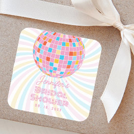 Groovy Retro Rosa Disco Boll 70-talets 80-talets M Fyrkantigt Klistermärke