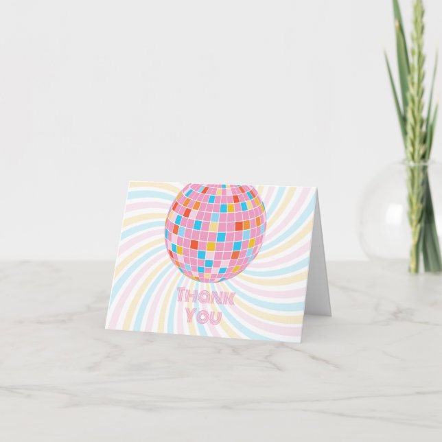 Groovy Retro Rosa Disco Boll 70-Tals Bröllopsdusch Tack Kort (Framsida)