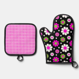 GROOVY RETRO ROSA GRÖNT WHITE DAISY FLOWERS