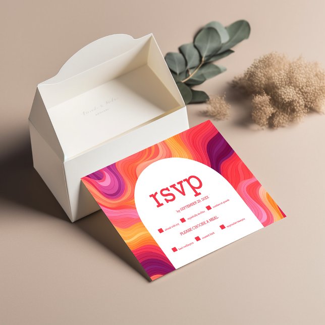 Groovy Retro Rosa och Orange Båge Bröllop OSA Kort (Skapare uppladdad)