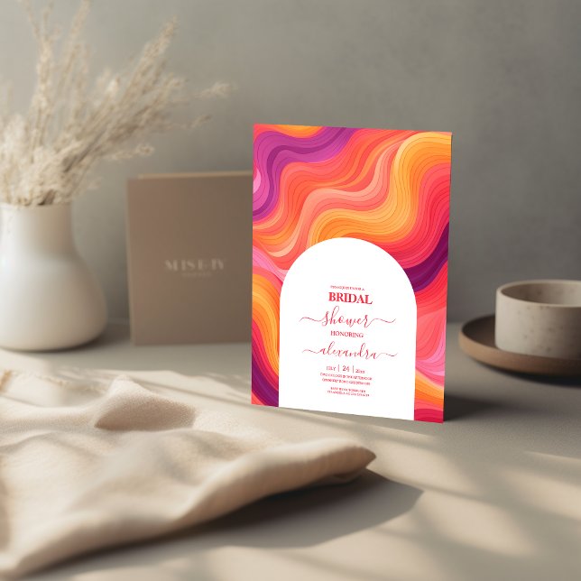 Groovy Retro Rosa och Orange Bröllopsbåge Inbjudningar (Skapare uppladdad)