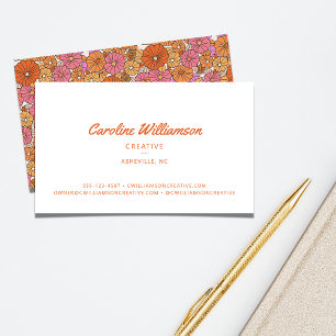 Groovy Retro Rosa Orange Bohemian Blommigt Flowers Visitkort