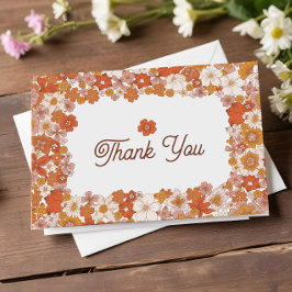 Groovy Retro Rosa Orange Bröllopsdusch Tack Kort