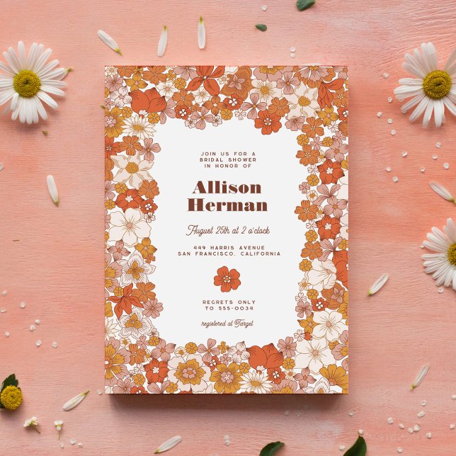 Groovy Retro Rosa Orange Möhippa Inbjudningar (Skapare uppladdad)