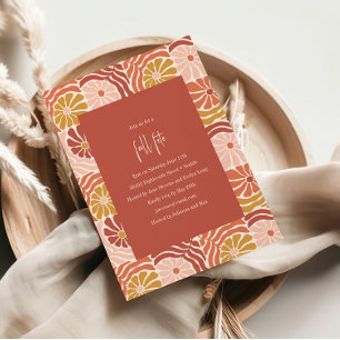 Groovy Retro Rosa Rust Blommigt Boho Fall Fete Inbjudningar