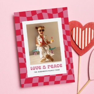 Groovy Retro Rutig Valentine Day Foto Julkort