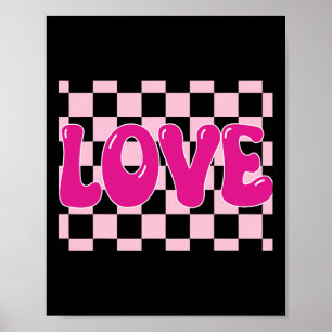 Groovy Retro Rutiga Hjärtan Kärlek Retro Kärlek Va Poster