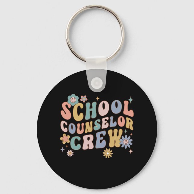 Groovy Retro School Counselor Crew Teacher Tillbak Nyckelring (Framsida)