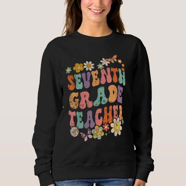 Groovy Retro Seventh Grade Teacher Cute Flower Bac T Shirt (Framsida)