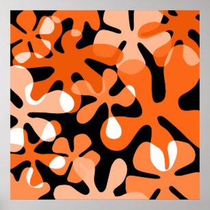 Groovy Retro Shapes Orange Black White Poster