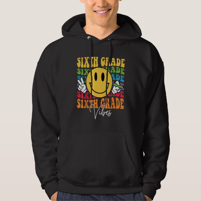 Groovy Retro Sixth Grade Vibes Face Teachers Back  Hoodie (Framsida)