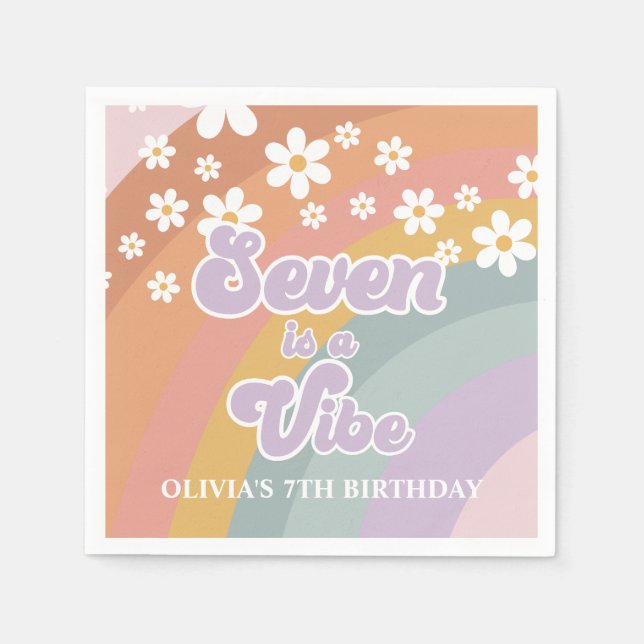 Groovy Retro sju är en vibe Rainbow Pappersservett (Framsidan)