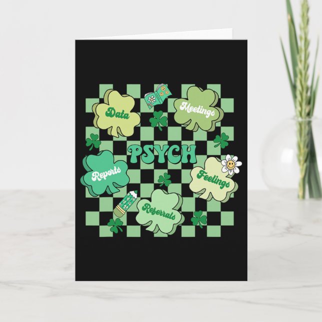 Groovy Retro Skolpsykolog St Patrick's Day  Kort (Framsida)