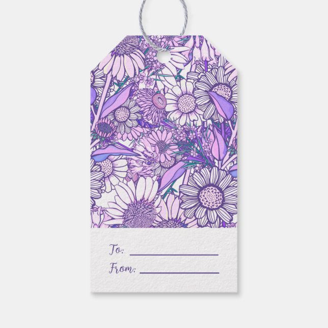 Groovy Retro Summertime Protea och Daisy Mönster G Presentetikett (Baksidan)