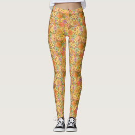 Groovy Retro Summertime Protea och Daisy Mönster Leggings