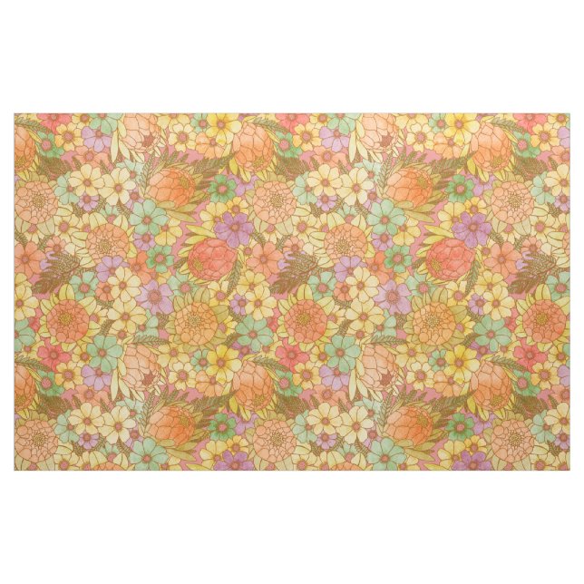 Groovy Retro Summertime Protea och Daisy Mönster Tyg (Fat Quarter)