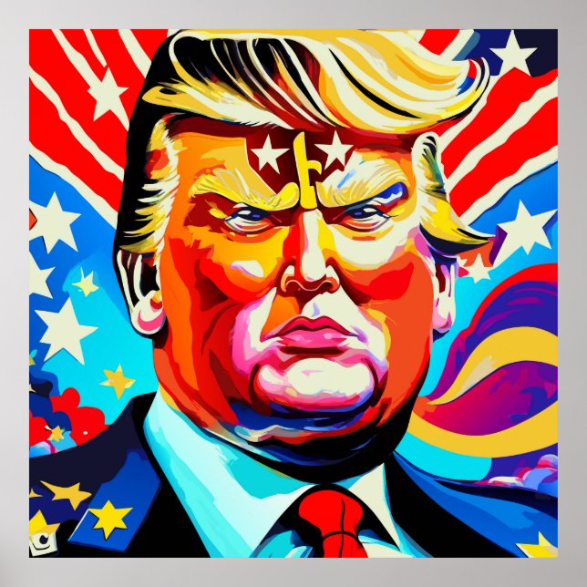 Groovy Retro Superhjälten Donald Trump Porträtt Poster (Framsidan)