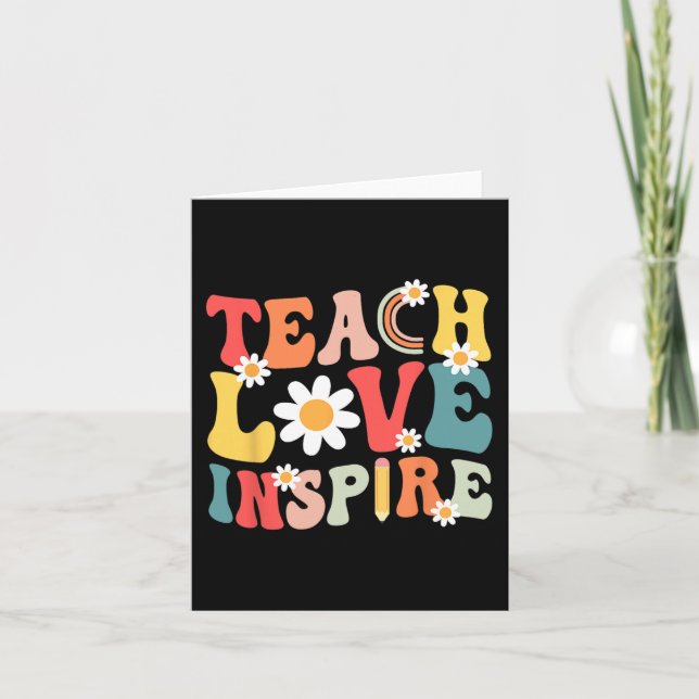 Groovy Retro Teach Kärlek Inspire Back to school T Kort (Framsida)