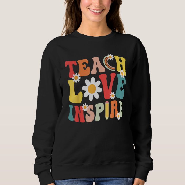 Groovy Retro Teach Love Inspire Back To School Tea T Shirt (Framsida)