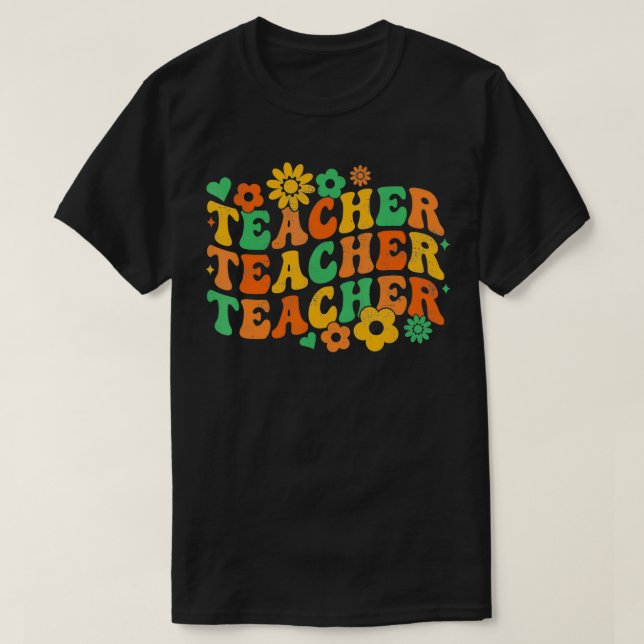 Groovy Retro Teacher - inspirationselement bakåt T Shirt (Design framsida)