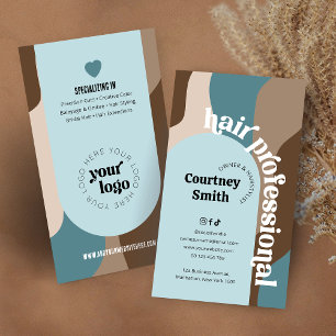 Groovy Retro Teal & Beige Hair Salon Hairdresser Visitkort