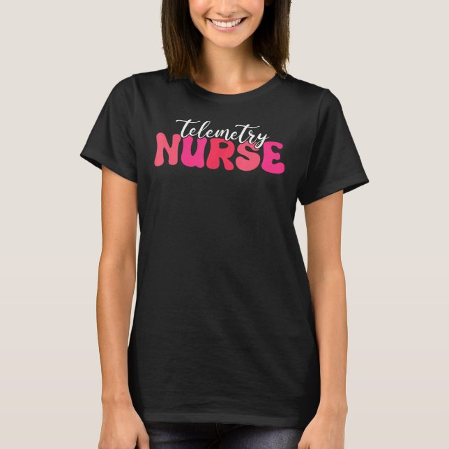 Groovy Retro Telemetry Nurse Telemetry Unit T Shirt (Framsida)