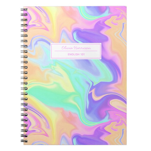 Groovy Retro Tie Dye Pastel Marble Swirl Anteckningsbok (Framsidan)
