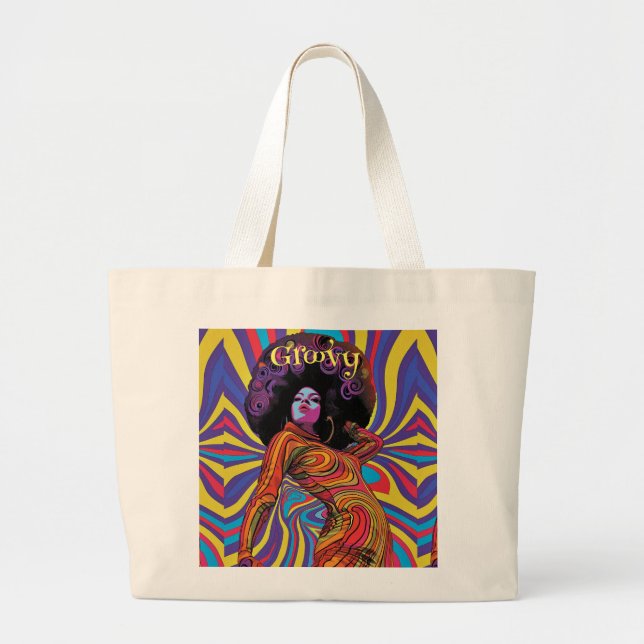 Groovy Retro Tote Bag Jumbo Tygkasse (Framsidan)