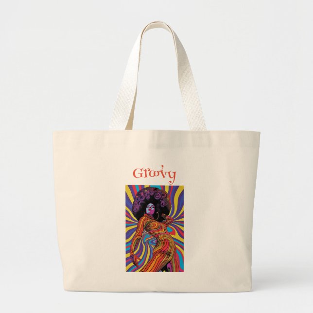 Groovy Retro Tote Bag Jumbo Tygkasse (Framsidan)