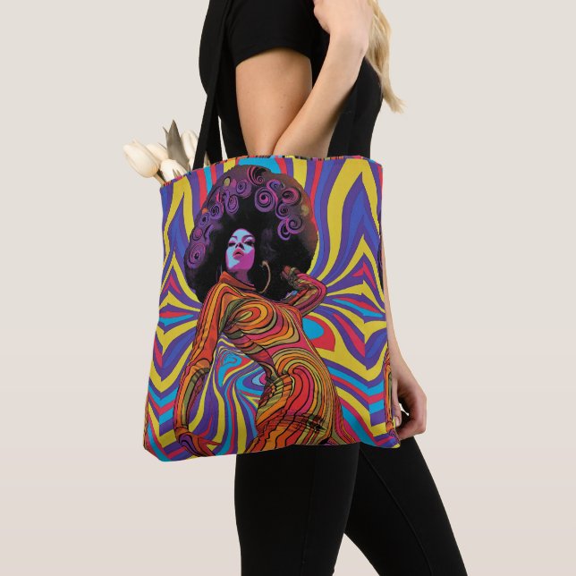 Groovy Retro Tote Bag Tygkasse (Närbild)
