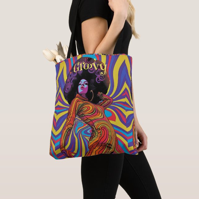 Groovy Retro Tote Bag Tygkasse (Närbild)