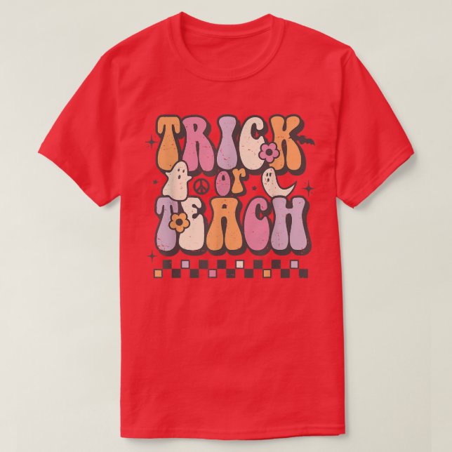 Groovy Retro Trick eller Teach Teacher Hippie Hall T Shirt (Design framsida)
