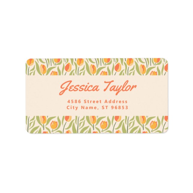 Groovy Retro Tulpan Blommig Returadress Adressetikett (Framsidan)