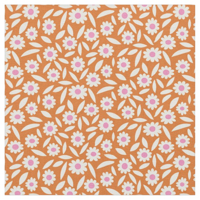 Groovy Retro Tusenskönor Blommönster på orange  Tyg (Närbild)