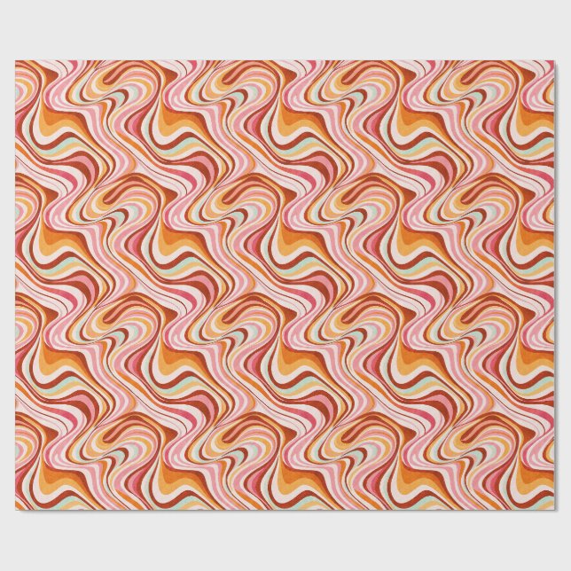 Groovy Retro Vågar - Warm Psychedelic Swirls Presentpapper (Platt)