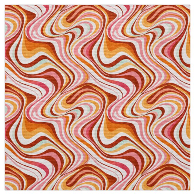 Groovy Retro Vågar - Warm Psychedelic Swirls Tyg (Provkarta)