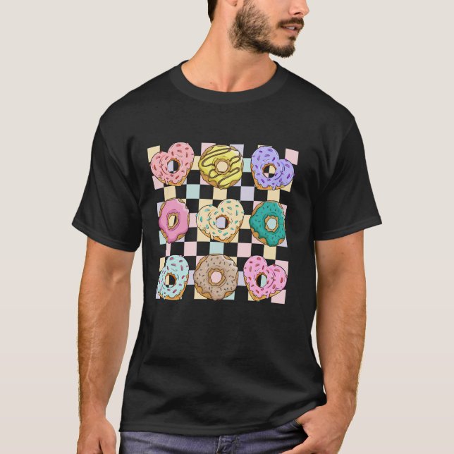 Groovy Retro Valentine Donuts Heart Candy Teacher T Shirt (Framsida)