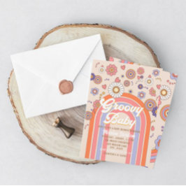 Groovy retro vattenfärg baby shower inbjudan