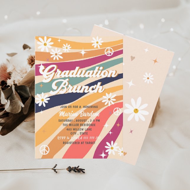 Groovy retro vattenfärg examensbrunch inbjudningar (Skapare uppladdad)