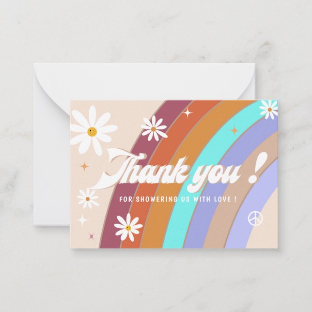 Groovy retro-vattenfärgen tack för att du duschade anteckningskort (Framsida)