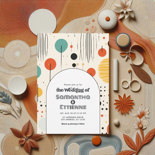 Groovy Retro Vibes Bröllop Inbjudningar (Groovy Retro Vibes Wedding Invitation)