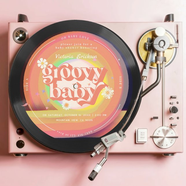 Groovy Retro Vinyl Record Baby Shower Inbjudningar (Skapare uppladdad)