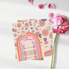 Groovy retro watercolor en baby firar  inbjudningar