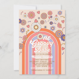 Groovy retro watercolor en bebis firar  inbjudningar