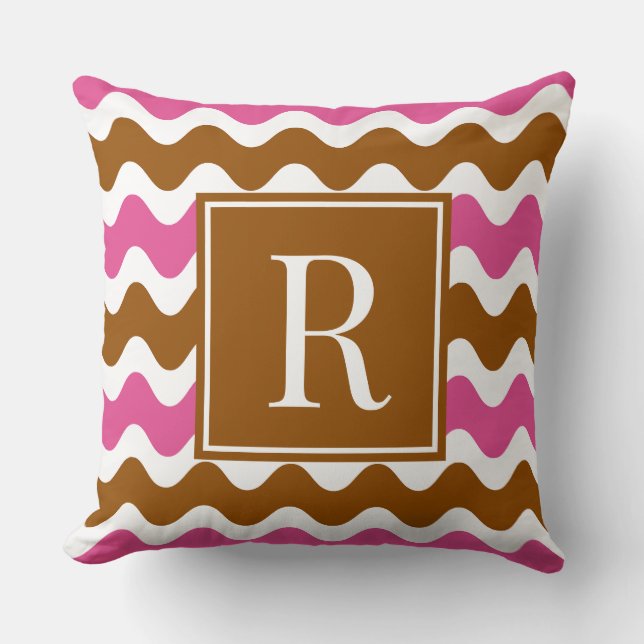 Groovy Ric Rac-rand Horisontell Brun & Het Pink Kudde (Framsida)