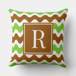 Groovy Ric Rac-rand - Horisontell Brun & Lime Kudde