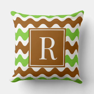 Groovy Ric Rac-rand - Horisontell Brun & Lime Kudde