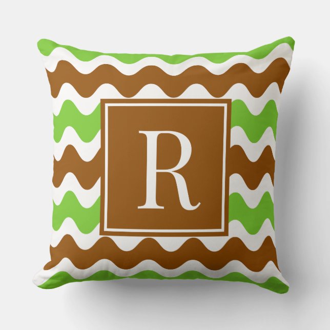 Groovy Ric Rac-rand - Horisontell Brun & Lime Kudde (Framsida)