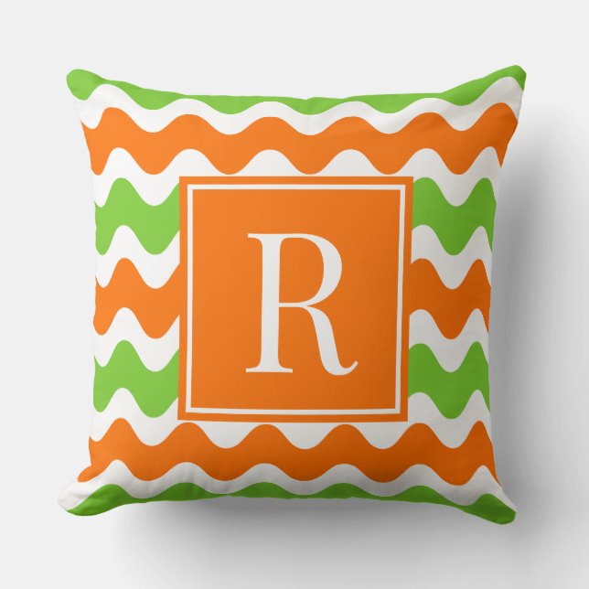 Groovy Ric Rac-rand - Horisontell orange & lime Kudde (Framsida)