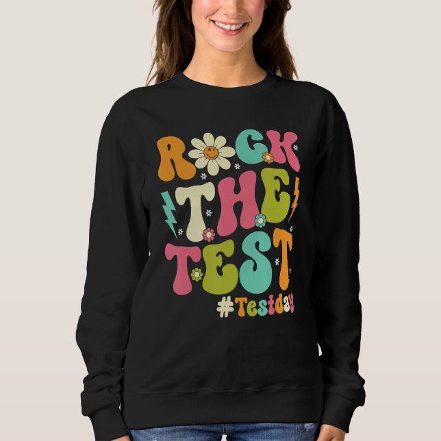 Groovy Rock The Test Motivational Retro Teachers T T Shirt (Framsida)